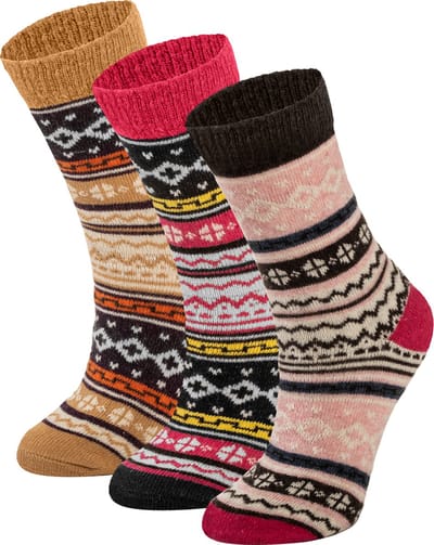 3 Paar NATUURLIJKE Wollen Sokken Dames met Patroon - Fijn Gebreid - Oeko-Tex - 36/40 - Geometrisch