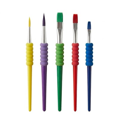 Multikleur verfkwasten set penselen voor hobbyisten en kinderen – 5 delige synthetische penselen met ronde en platte punten, ergonomische handvatten voor schilderen en knutselen