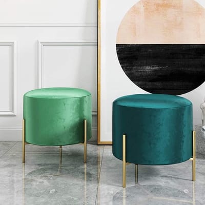 Gestoffeerde Voetenbank - Ronde Poef - Kaptafel Zitten - Antislip Bodem - Goud