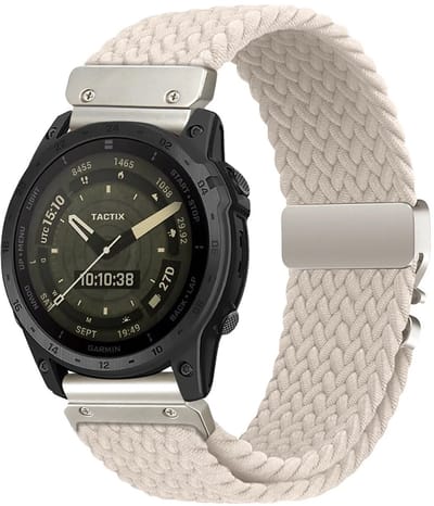 Strap-it Garmin Fenix universeel 20mm gevlochten bandje met P-buckle - horlogebandje geschikt voor Garmin Fenix 8 43mm / Fenix 7S / 6S / 5S, Epix Pro Gen 2 42mm, Instinct 2S / E en Descent Mk2S / Mk3 43mm - beige