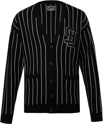 STHUGE - Heren - Vest pinstripes V-hals badge - Zwart - Maat 3XL