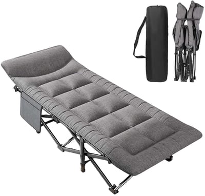 M-Goods - Opvouwbaar Veldbed – Campingbed Volwassene – Luxe Kampeerbed – Verstelbare Ligstoel – Inclusief Draagtas – Grijs