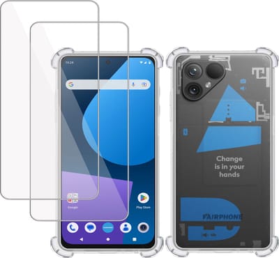 Hoesje geschikt voor Fairphone 5 + 2x Screenprotector – Tempered Glass - Extreme Shock Case Transparant