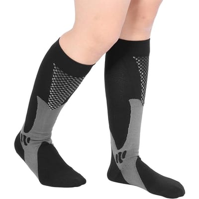 Unisex Compressiekousen Stretch Beensteunkousen voor Reizen Vlucht Sport Zwart LXL S/M zwart