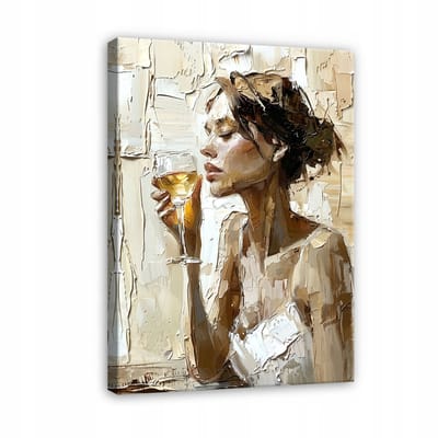 WALLARENA - Canvas schilderij - 100x70 cm - schilderij van een vrouw met wijn, perfect voor de woonkamer of slaapkamer