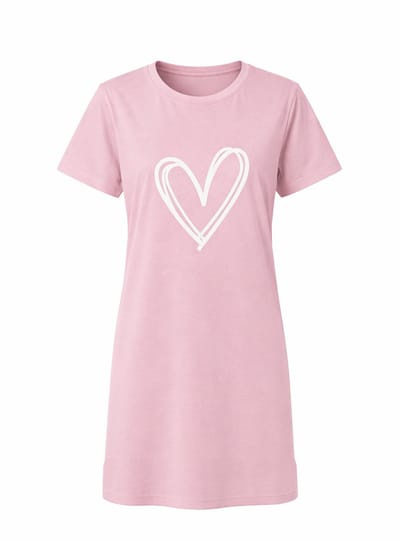 Roze Dames Pyjama Jurk met Hartje – Maat L (valt als M) – Korte mouwen, Ronde hals - Nachtkleding Dames - T-shirtjurk