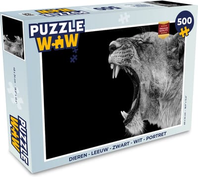 Puzzel Dieren - Leeuw - Zwart - Wit - Portret - Legpuzzel - Puzzel 500 stukjes
