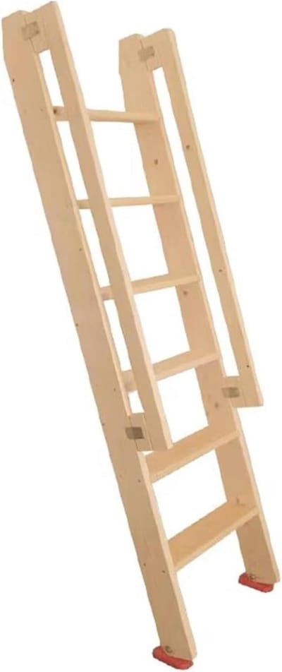 Houten Ladder - Met Leuning - Veilig Klimmen - Extra Brede Sporten - 100 cm Hoog - Houtkleurig