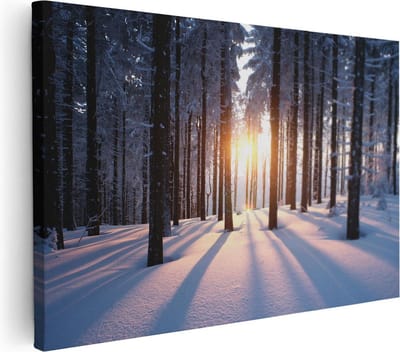 Artaza Canvas Schilderij Winterlandschap - 30x20 cm - Klein - Wanddecoratie Bomen - Muurdecoratie Zon - Kamer Accessoires Sneeuw