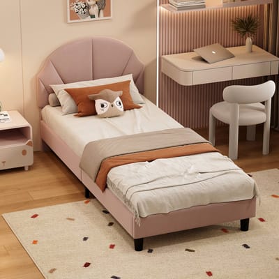 Gemütliches Kinderbett 90x200 cm mit kuscheligem Veloursbezug, in Rosa für das Kinder- oder Jugendzimmer