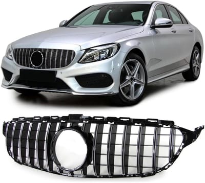 Auto grille voor Mercedes C-klasse W205 S205 13-18 - Sport Grille Zwart Chroom - Topkwaliteit & Eenvoudige Montage