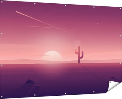 Gards Tuinposter Zonsondergang in de Woestijn met een Cactus - 180x120 cm - Tuindoek - Tuindecoratie - Wanddecoratie buiten - Tuinschilderij
