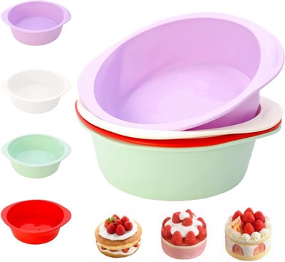 Set van 4 Flexibele Silicoon Cakevormen voor Bakken, Ronde 20cm Mallen met Antiaanbaklaag, Duurzaam en Makkelijk Schoon te Maken