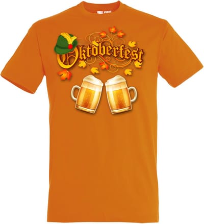 T-shirt Oktoberfest hoed en bier | Oktoberfest dames heren | Tiroler outfit | Carnavalskleding dames heren | Oranje | maat XS