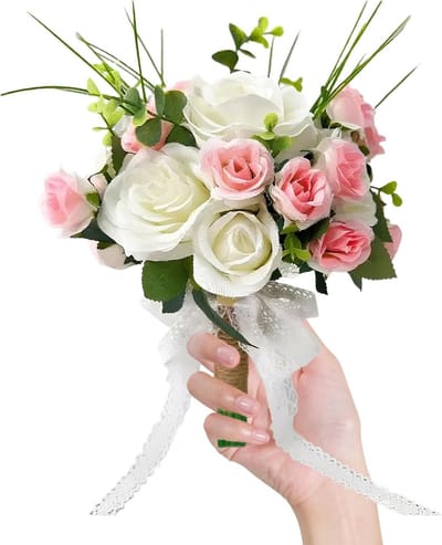 Bruidsboeket Kunstbloemen - Decoratie Bruiloft - Feestelijke Aankleding - Realistisch Uiterlijk - 19x17x17cm - Roze