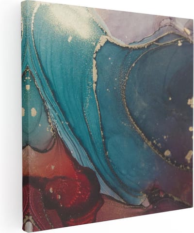 Artaza Canvas Schilderij Abstracte Kunst - 30x30 cm - Klein - Muurdecoratie Woonkamer - Wanddecoratie Marmer Look - Kamer Accessoires Goud