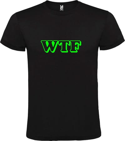 Zwart T-shirt ‘WTF’ Groen maat XS