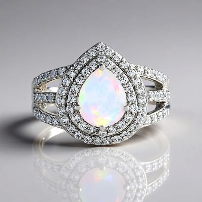 Cavill - Zilveren Ring met Welo Opaal 1 199 ct en 73 Cambodjaanse Zirkonen 1 456 ct - 925 Sterling Zilver Platina Geplateerd - Elegante Damesring