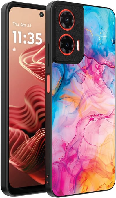 Smartphonica Telefoonhoesje Geschikt voor Motorola Moto G35 met Regenboog Acryl Marmer Opdruk - TPU Backcover Case Rainbow Acrylic Marble Design geschikt voor Motorola Moto G35