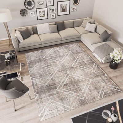Tapiso Troya Vloerkleed Woonkamer Slaapkamer Grijs Zigzag Design Sfeervol Interieur Modern Geometrisch Duurzaam Hoogwaardig Tapijt Maat - 60x100