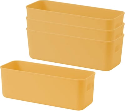 4 stuks verdikte opbergdoos, opbergmand met handgrepen, kunststof organizerdoos, opbergdozen, voor keuken, badkamer, keukenkast, cosmetica, kinderkamer, kantoor - geel