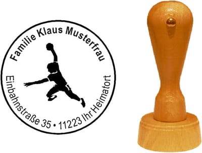 Motiefstempel Handbal - Stempel adres - Post personaliseren - Houten handvat - Rond