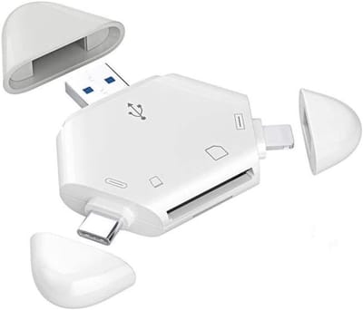 Oneay USB-C-kaartlezer met een driehoekige magnetische klep, ondersteunt TF- en SD-kaarten en is compatibel met pc's, laptops en mobiele telefoons.