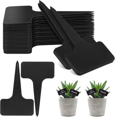 120 Stuks Slate Plant Labels - T Type Zwarte Tuinmarkers voor Buitenplanten, Kruidentuin en Potplanten, 6x10cm Waterdicht Plastic en Herbruikbaar