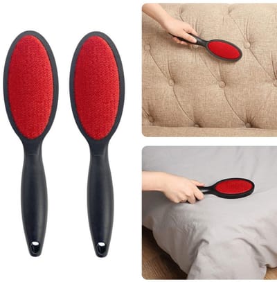 2-stuks Dubbelzijdige statische kledingborstel - Huishoudelijke jassenreiniger - Comfortabel handvat - Ophangbaar - Geschikt voor het verwijderen van pluizen van kleding, meubels, tapijten en huisdierbeddengoed - Zwart, rood