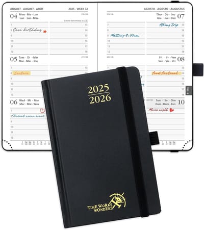 Agenda Pocket 2025 2026 - Planner Week - School Planning - 17 Maanden Overzicht - 16 x 10.5 cm - Zwart