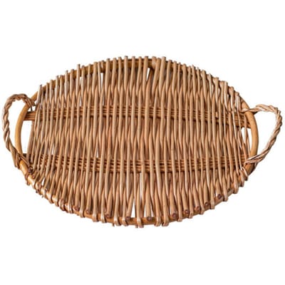 Geweven Rotan Decoratief Dienblad Handgeweven Fruit Snack Brood Dienblad met Handvat voor Serveren Round beige