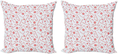 ABAKUHAUS Snoepstok Kussenhoes Set – 2x 40x40 cm – Dubbelzijdig bedrukt – Rood/Wit Kokosnoot