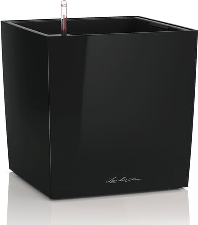 LECHUZA CUBE Premium 50 - Plantenbak - met uitneembare binnenbak - met bewateringssysteem - ALL-IN-ONE set met LECHUZA-PON - zwart hoogglans