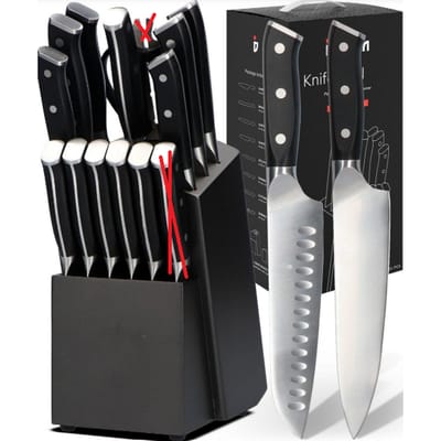 Luxe Messenset met Blok - 13-Delig - Premium Messen - Koksmes & Steakmessen - Kerstcadeau - Keukenmessen - Zilver / RVS