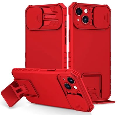 Cityhoesje - iPhone 15 Plus-14 Plus- Slide Camera Lid – BackCover - Anti-drop Kickstand - Rood