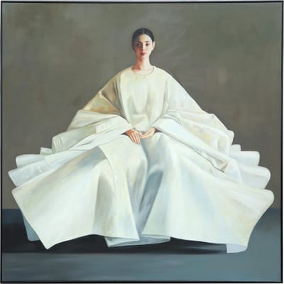 Fine Asianliving Olieverf Schilderij 100% Handgeschilderd Zwarte Omlijsting 100x100cm Chinese Vrouw Wit
