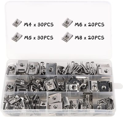 Dailygoods - LALAGO U-type moeren, 100 stuks M4, M5, M6, M8, U-moer-clips voor auto's, nietjes, bevestigingsclip, moeren, schroefdraad voor auto's, bumpers