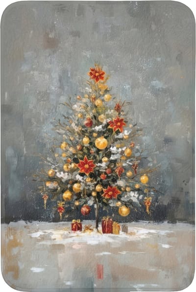 Badmat 60x90 cm - Antislip - Kerstboom - Cadeaus - Rood - Goud - Badmatten voor badkamer - Badkamermat - Douchemat - Badkamer mat