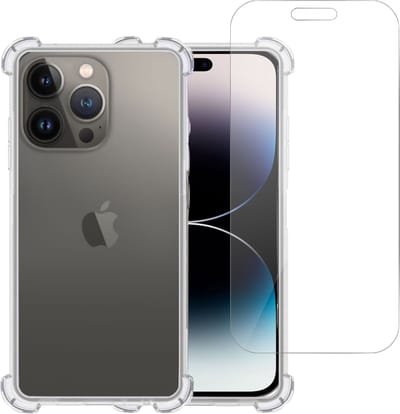 Hoesje geschikt voor iPhone 14 Pro + Screenprotector – Tempered Glass - Extreme Shock Case Transparant