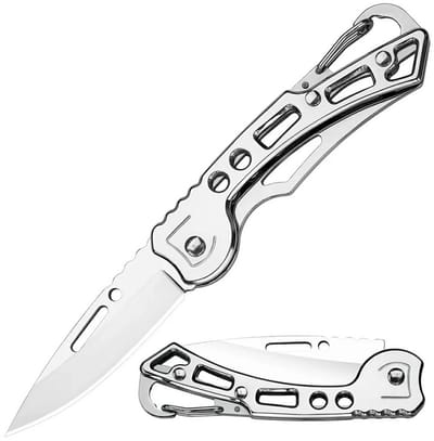 Survival Zakmes Met Karabijnhaak I Jachtmes I Kamperen & Outdoors Mes I Vouwmes I 15 CM I Zilver