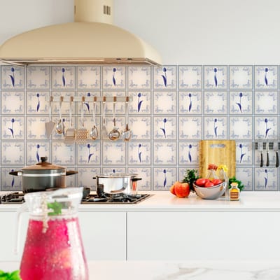 Zelfklevende tegelmuurstickers voor keuken en badkamer - 30 Delftse cementtegelstickers - 30 stickers 20x20cm