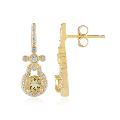 Cavill - Vergulde 925 Sterling Zilveren Oorbellen - Gele Beril 0,859ct & Zirkonia 1,348ct - Elegant Rond Briljant, Prong Zetting, 21mm