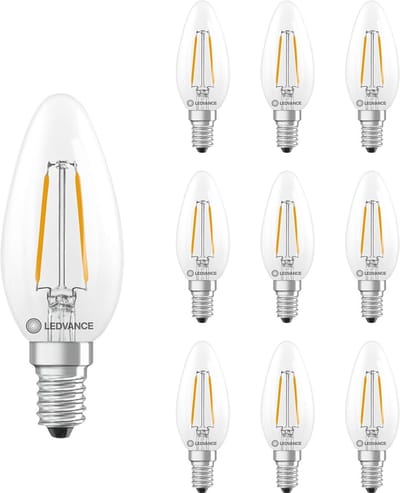 Ledvance LED Filament Kaarslamp E14 - 1.8W 250lm 2700K 230V - Ø35mm - 10 stuks - Geschikt voor kroonluchters, wandlampen, sfeerverlichting - 10 stuks