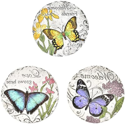 Stapstenen Tuin - Decoratieve Stenen - Pad Aanleggen - Vlinderpatroon Design - Set van 3 - Kleurrijk