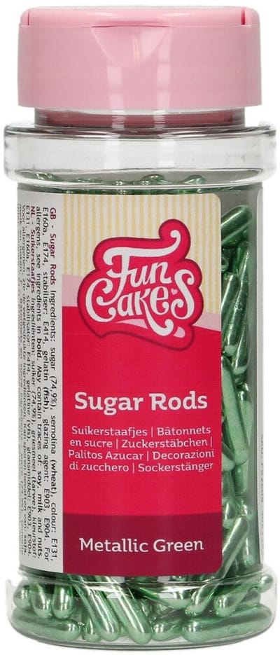 FunCakes Suikerstaafjes - Groen - 70g - Metallic Sugar Rods XL - Eetbare Taartdecoratie