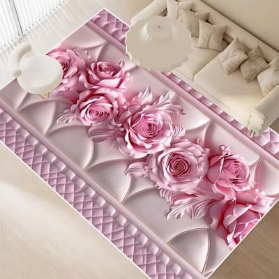 Tapis Floraux Modernes 3D pour Décoration de Salon Tapis Ins Style Léger Luxe pour Chambre à Coucher Tapis de Sol Antidérapant Lavable pour Vestiaire 60*90cm