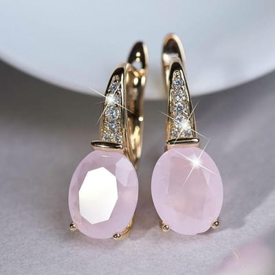 POMOiii Luxe Rose Goud Kleur Dangle Oorbellen Voor Vrouwen Roze/Crystal CZ Goede Kwaliteit Vrouwelijke Oorbellen Statement Sieraden