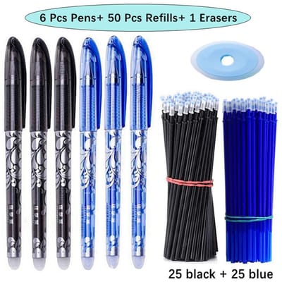 57 Stuks/Kit Uitwisbare Gelpennen Zwart Blauw Navulpen 0,5 mm Balpen Wasbaar Handvat School Kantoor Gebruik Schrijfwaren Uit Praktisch Gebruik