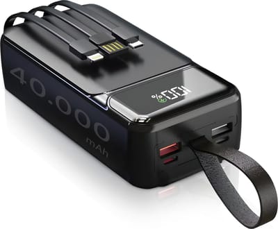 Phreeze PB07 Powerbank 40000 mAh + Ingebouwde Kabels - Noodpakket - 20x Telefoon of Tablet opladen - Geschikt voor Powerbanks Snellader - Power Bank