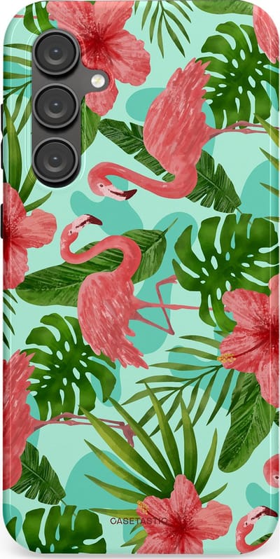 Casetastic hoesje geschikt voor Samsung Galaxy S23 FE - Dubbellaagse bescherming - Flamingo jungle - Fashion Case - Mintgroen Koraal